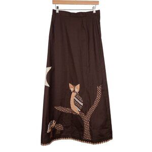 Catherine Carr VTG Skirt M Womens Owl Brown Maxi Long Mushroom Snail OOAK RicRac